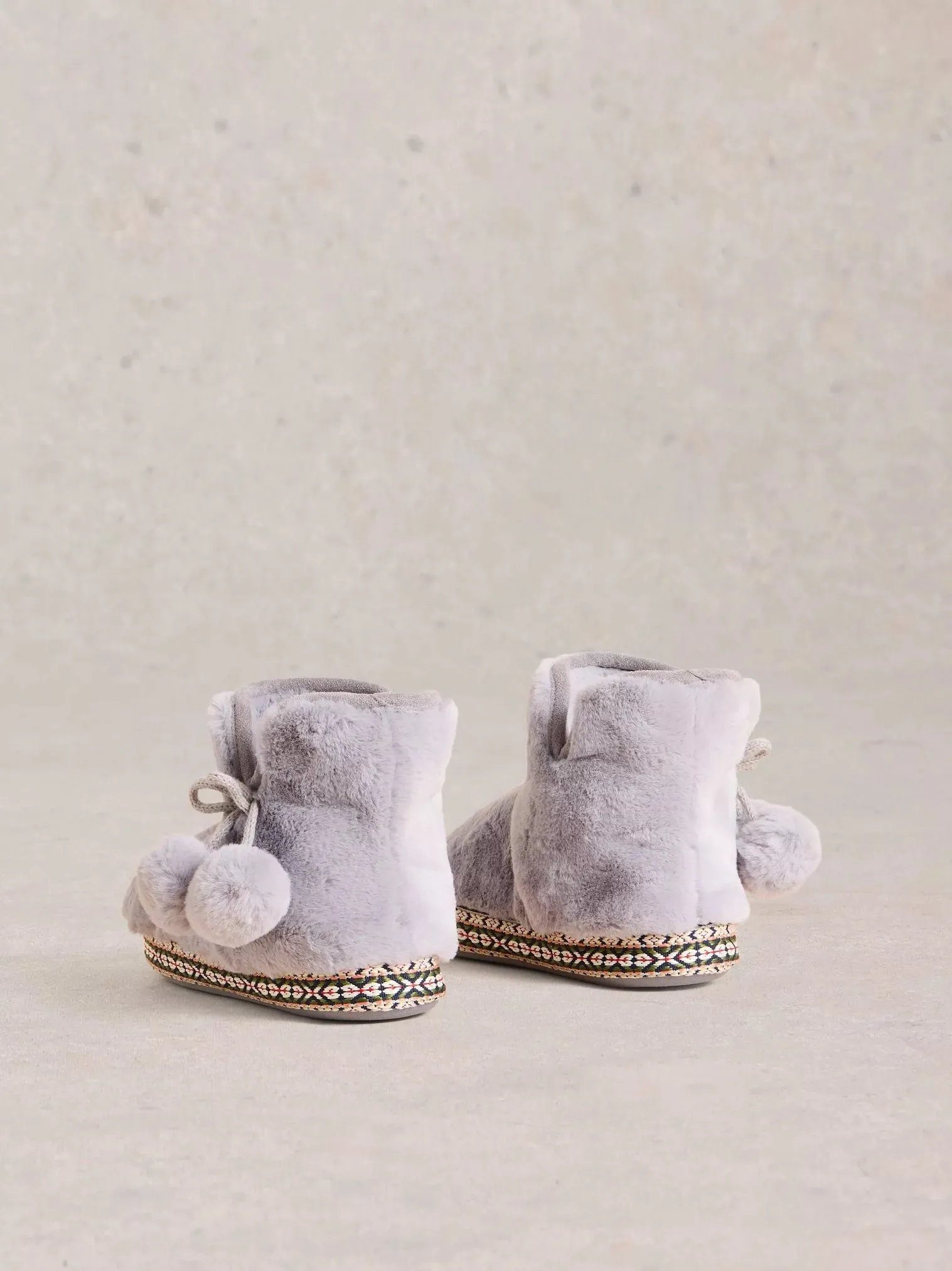 White Stuff Faux Fur Bootie Slipper Mid Grey