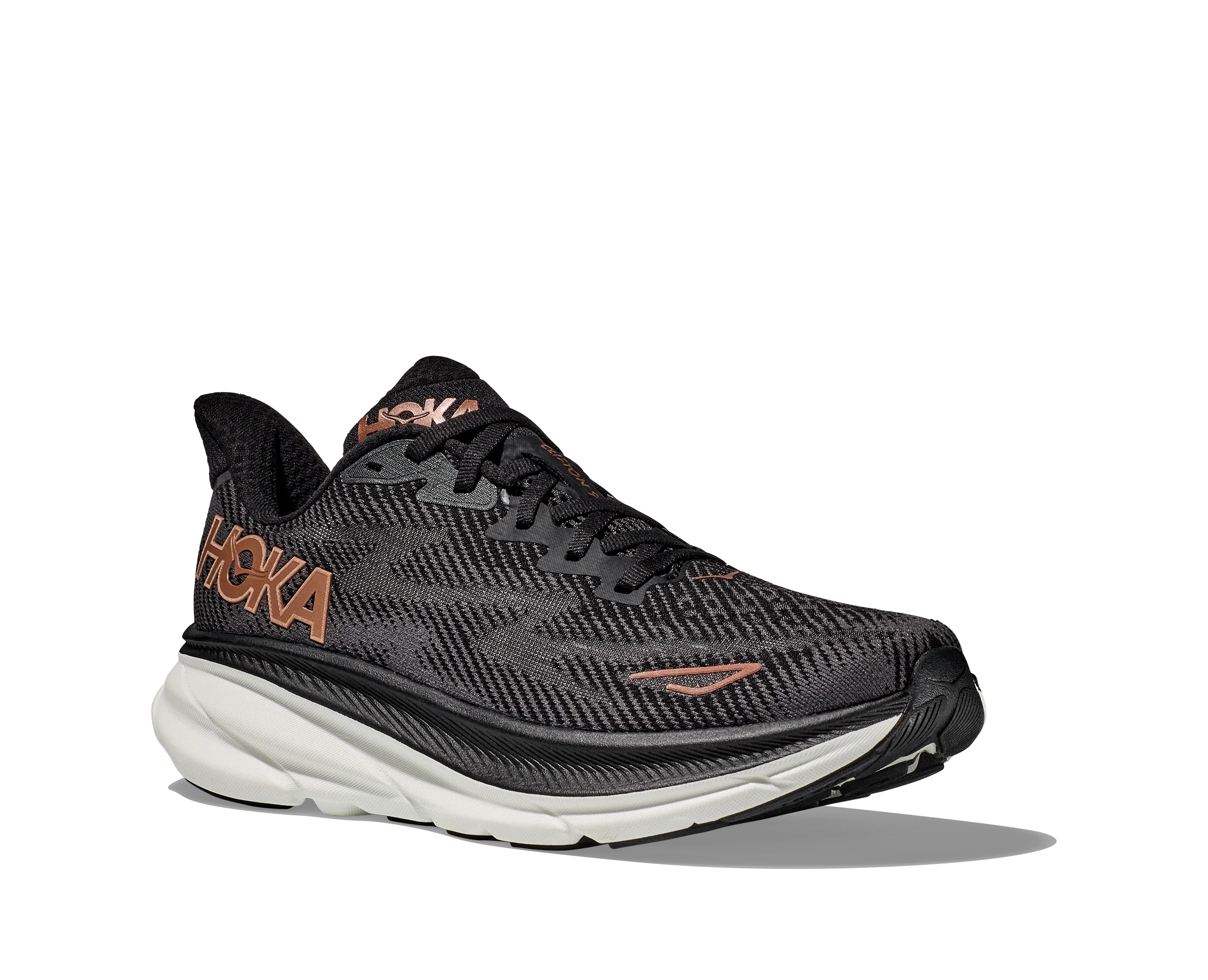 Women's Hoka Clifton 9 Color: Black/Copper (WIDE WIDTH)