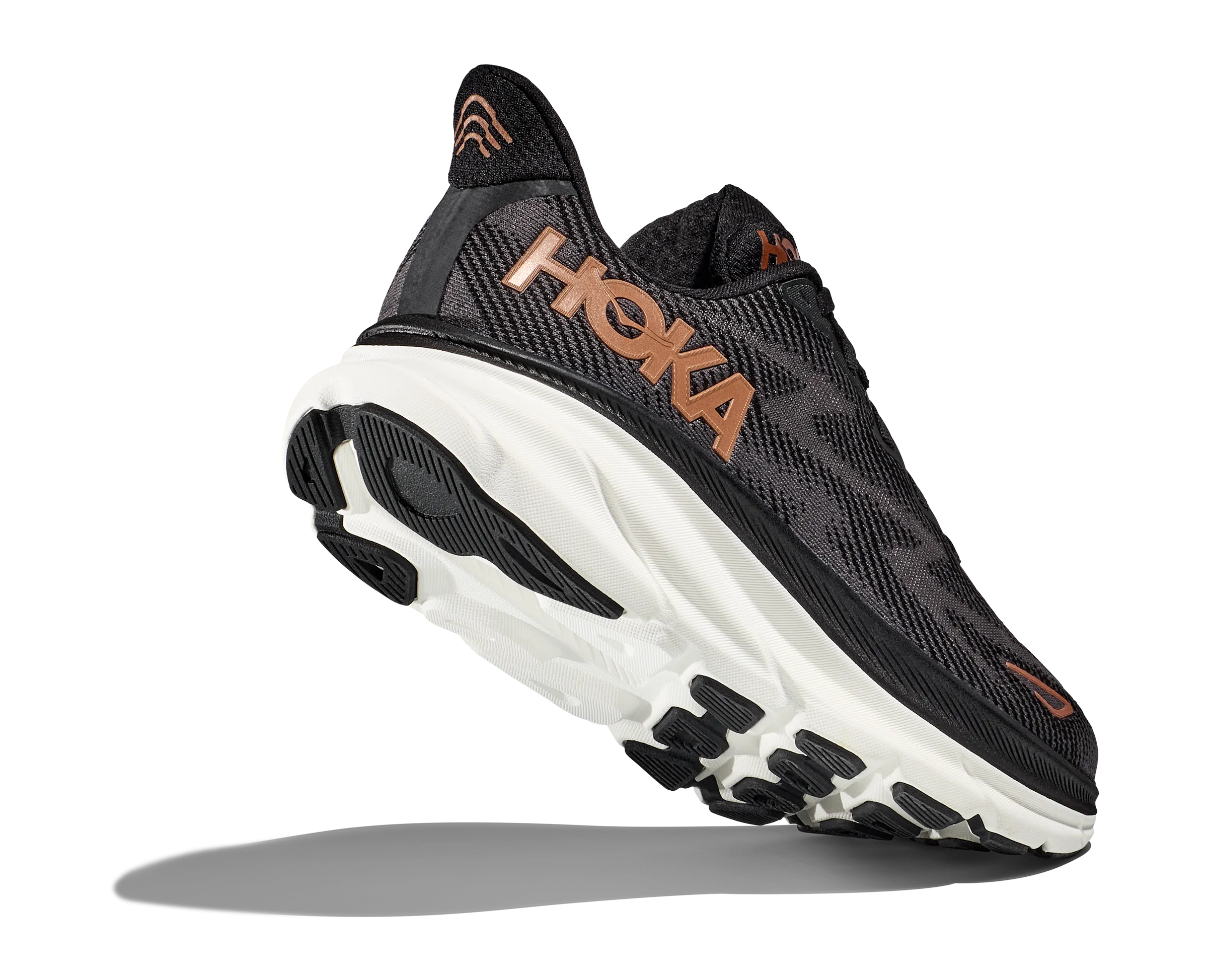 Women's Hoka Clifton 9 Color: Black/Copper (WIDE WIDTH)