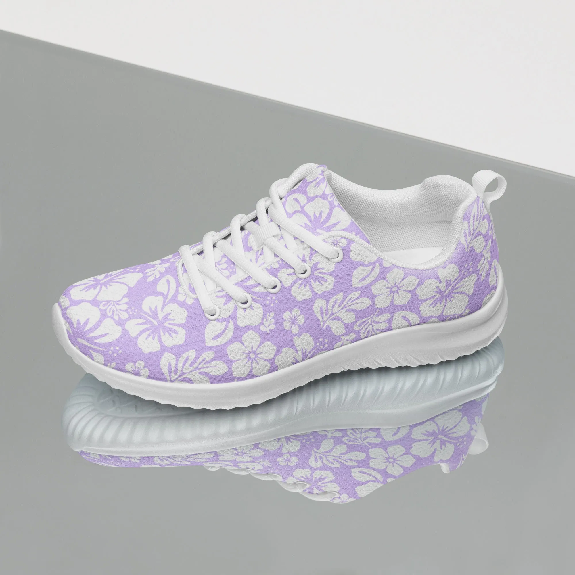 Women’s Lavender and White Hawaiian Flowers Athletic Shoes