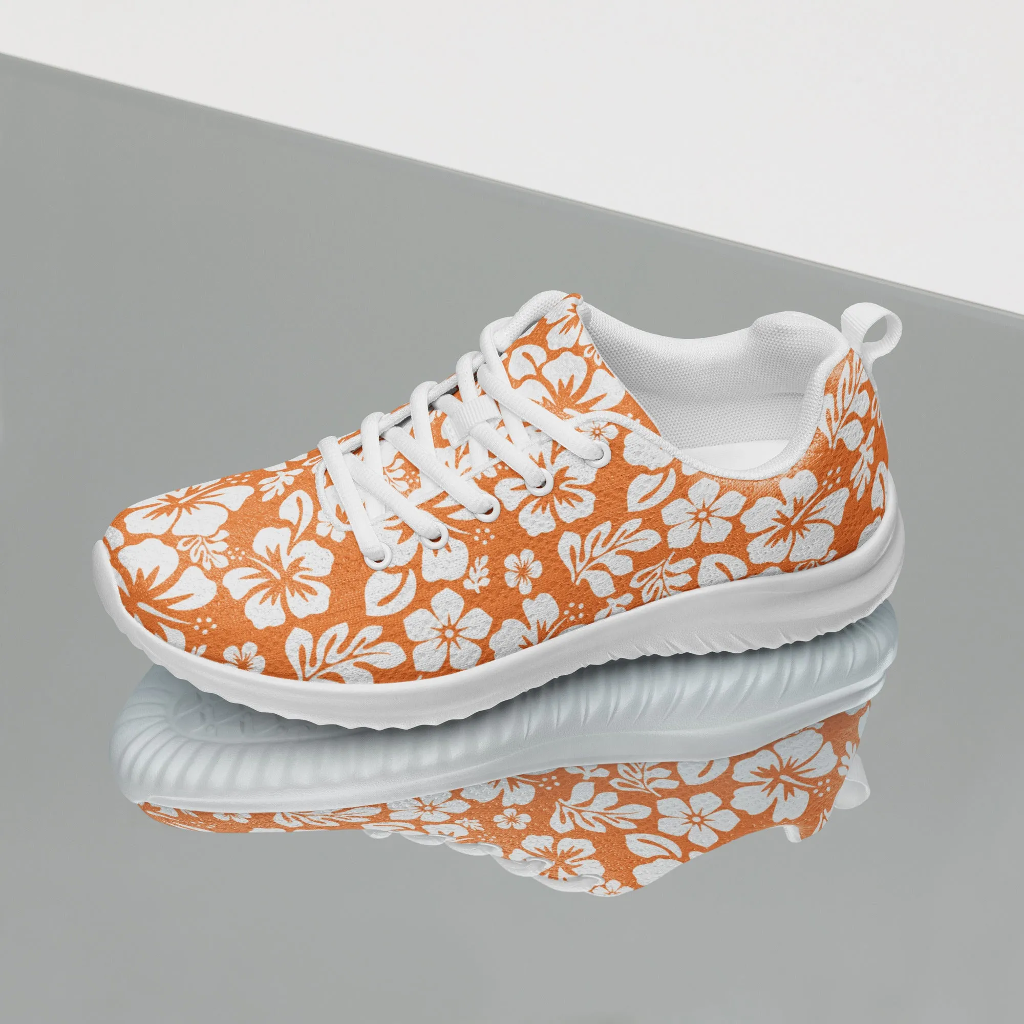 Women’s Orange and White Hawaiian Flowers Athletic Shoes