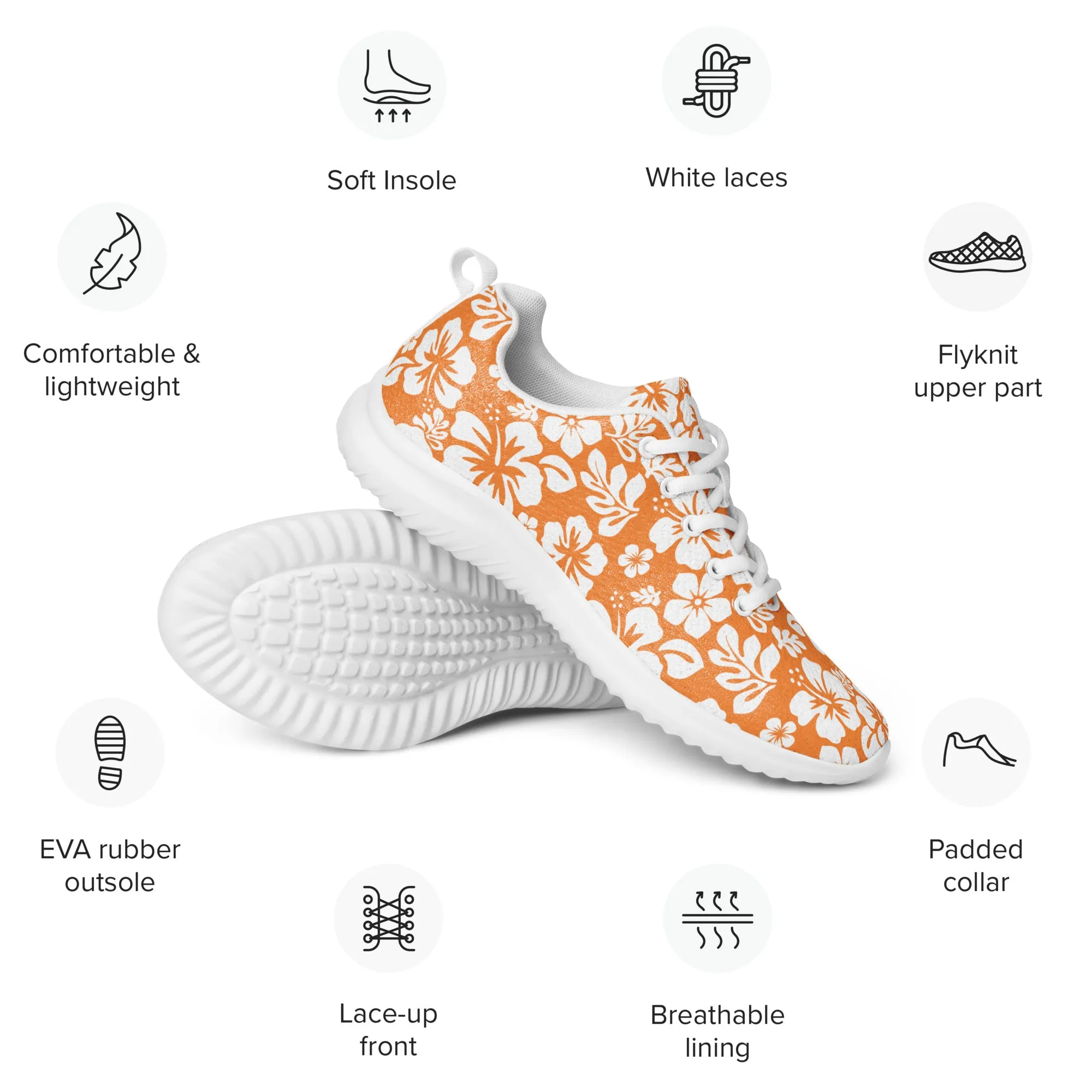 Women’s Orange and White Hawaiian Flowers Athletic Shoes