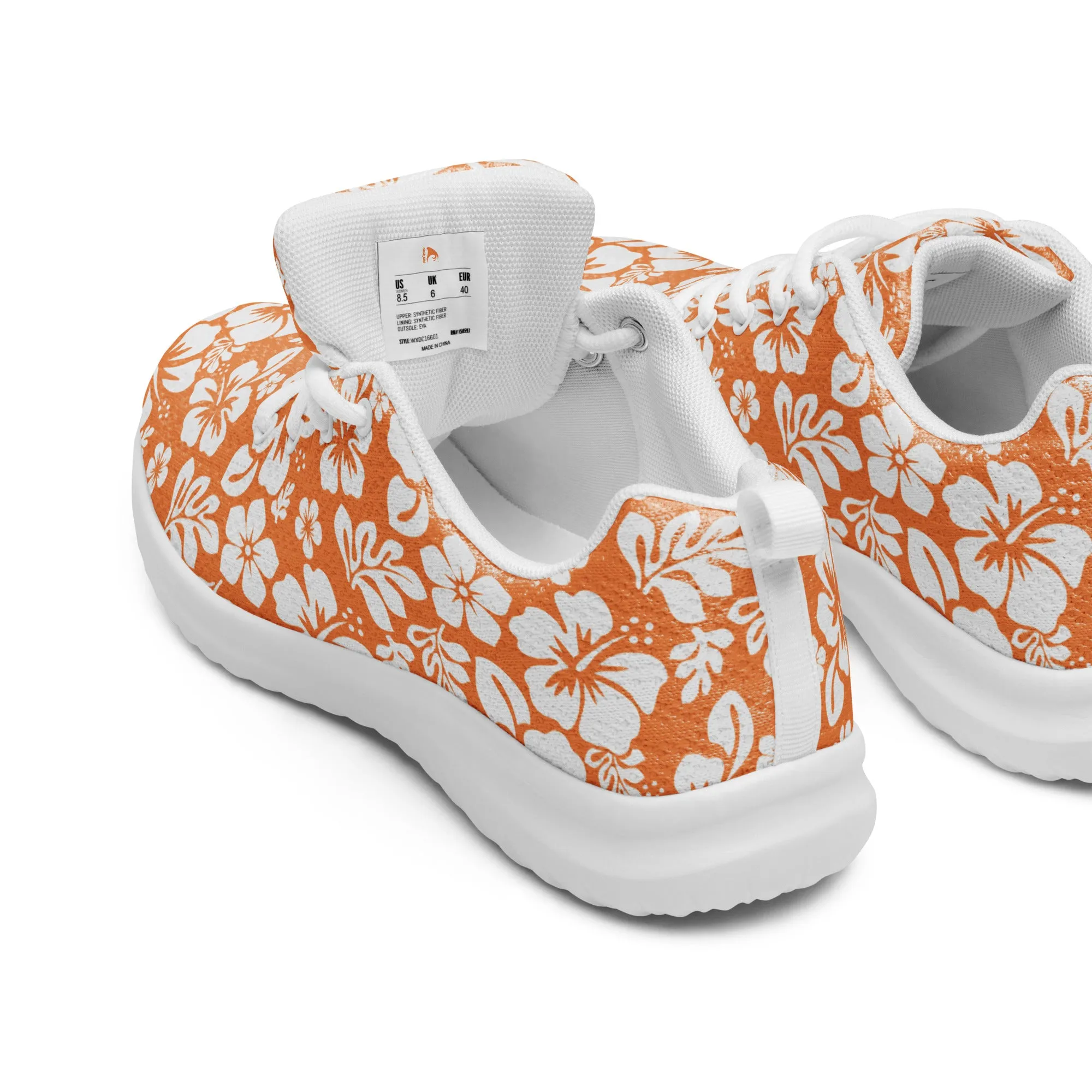 Women’s Orange and White Hawaiian Flowers Athletic Shoes