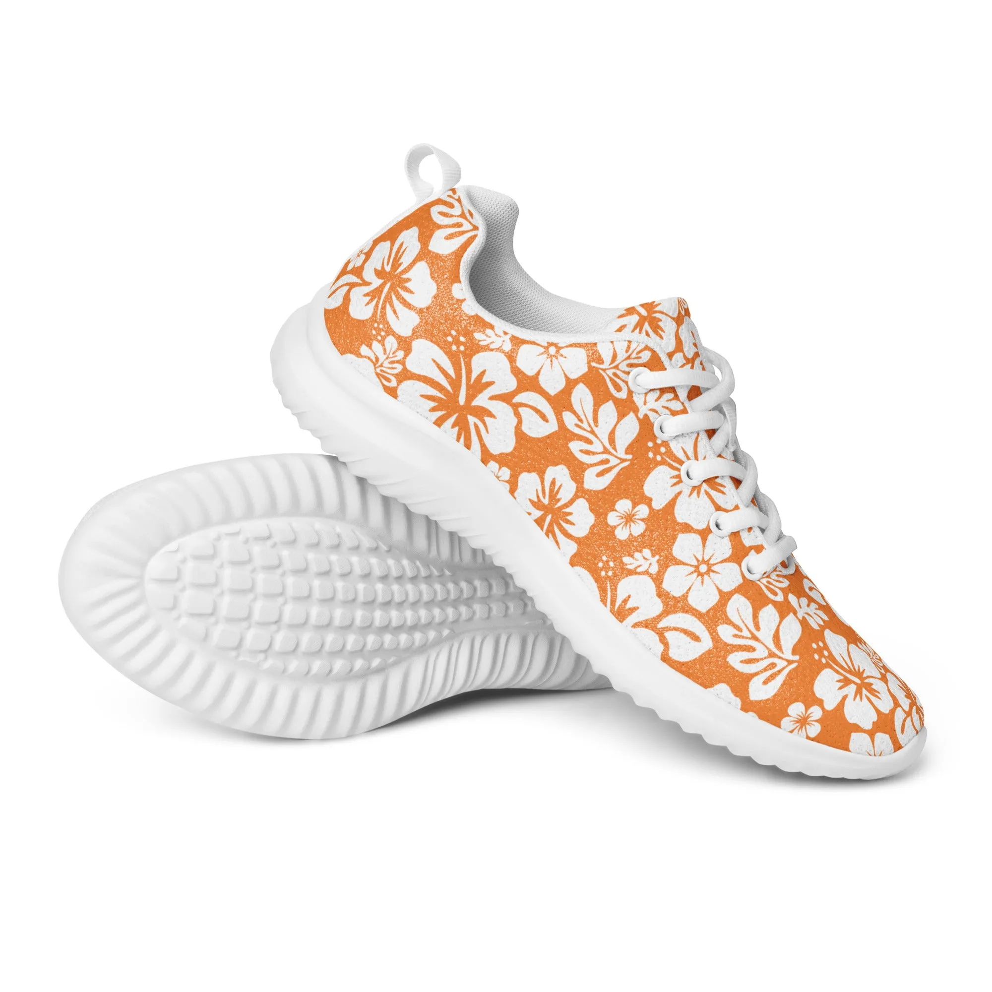 Women’s Orange and White Hawaiian Flowers Athletic Shoes