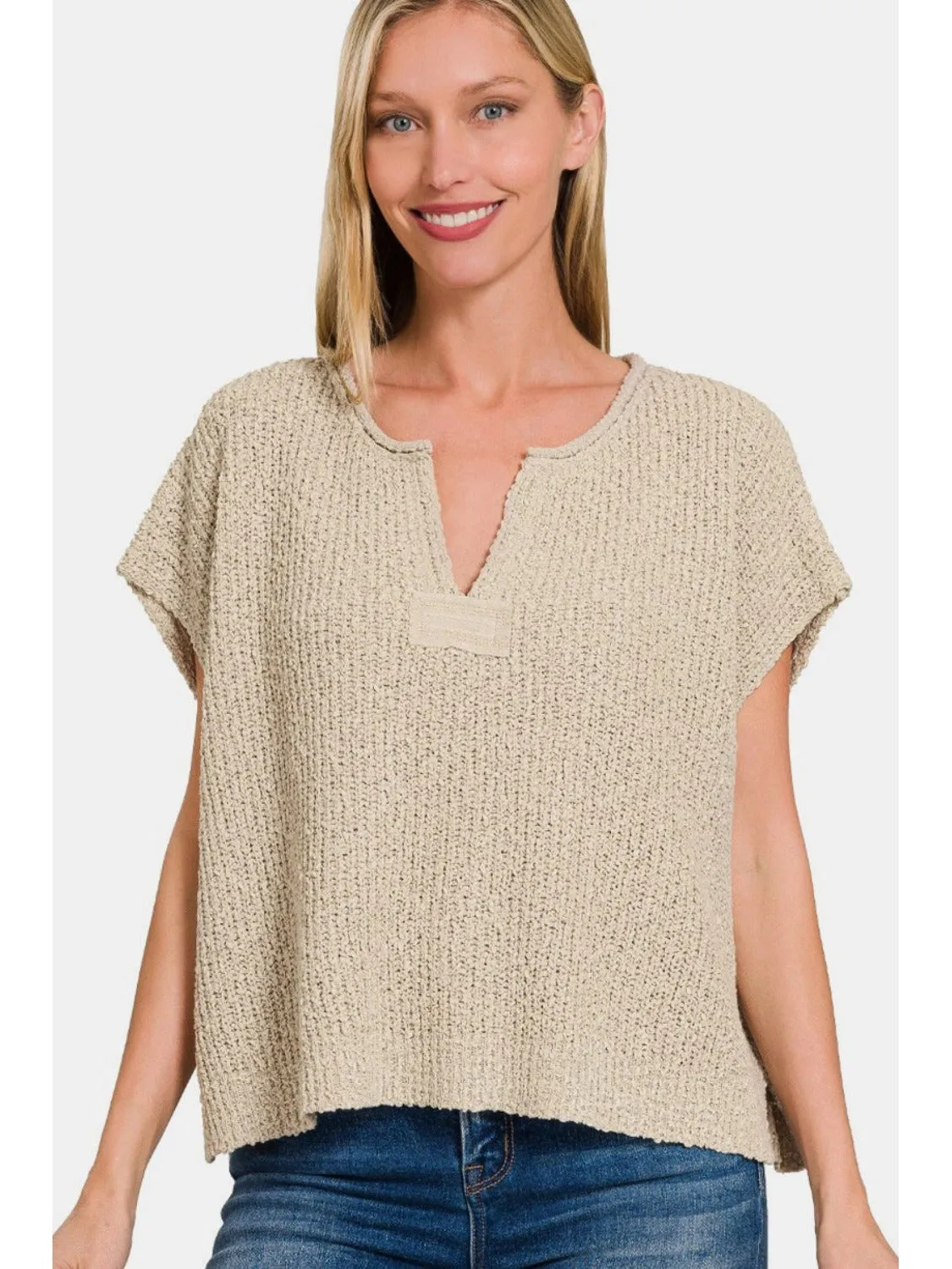 Zenana Short Sleeve Side Slit Sweater