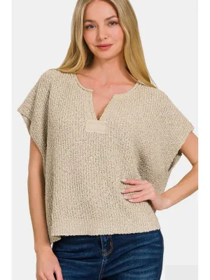 Zenana Short Sleeve Side Slit Sweater