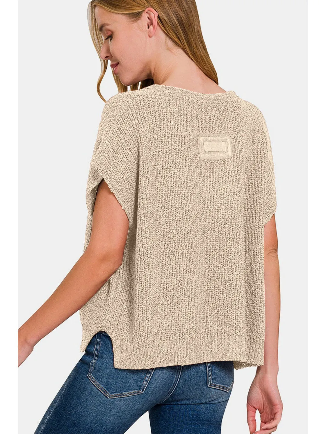 Zenana Short Sleeve Side Slit Sweater